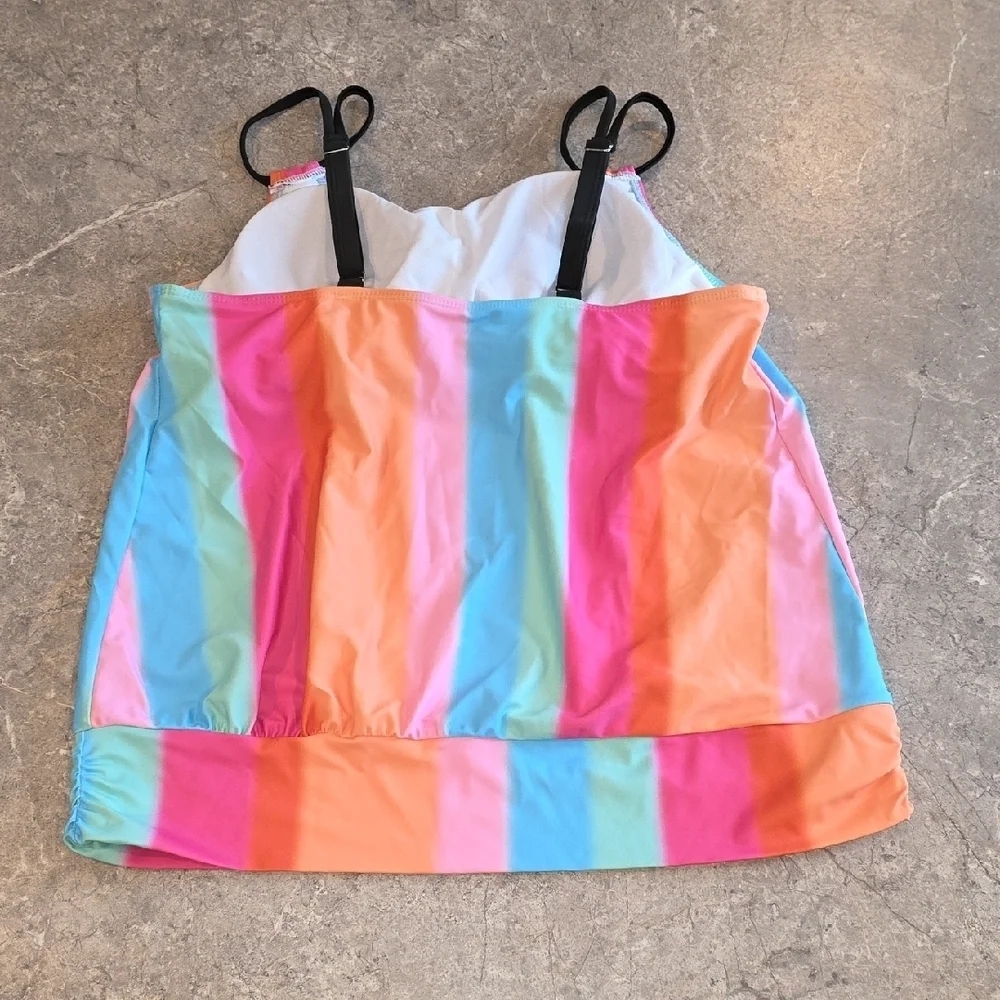 (J35) Multicolor Striped Swim Top